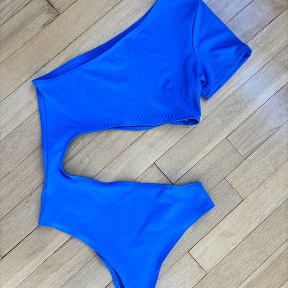 Royal Blue Edikted One Shoulder Bodysuit with cutouts - Picture 3 of 3